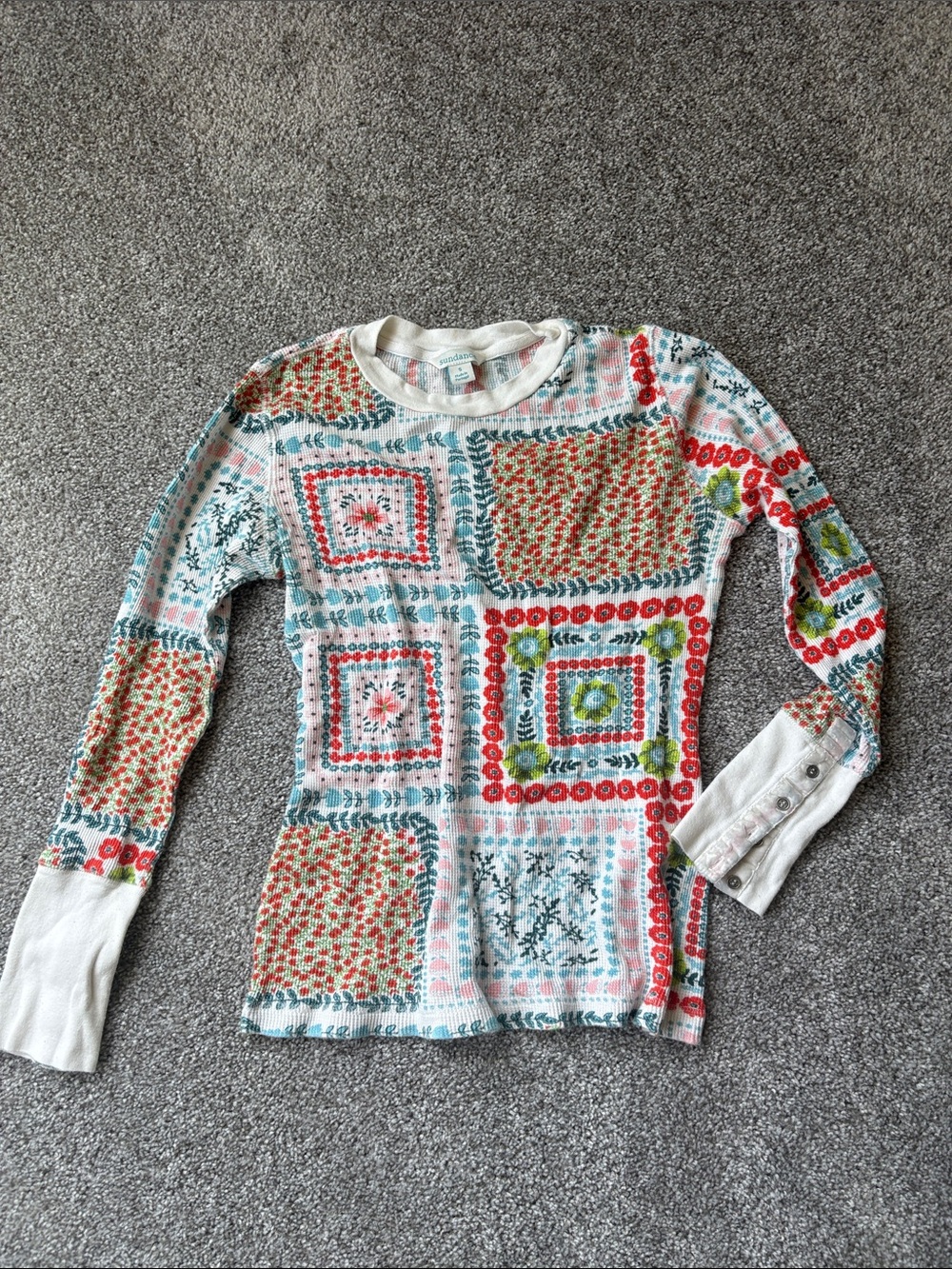 Sundance Patchwork Floral Long Sleeve Top - 100% cotton waffle knit